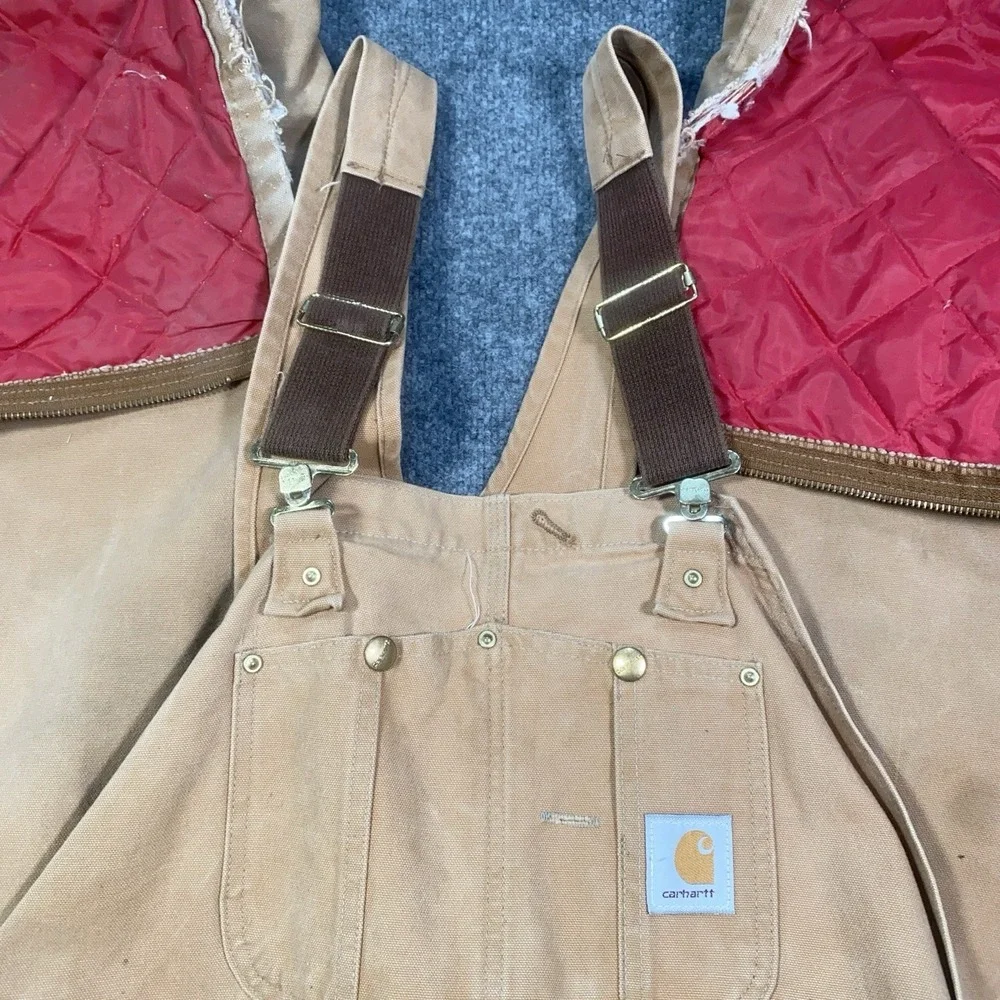 VTG Carhartt Double Knee Quilt Lined Bib Overalls 48x30 Union USA Made Canvas‎